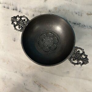 Antique Pewter Porringer  Poppy Flower German Ornate
